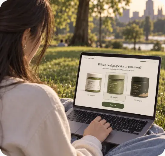 A participant comparing three design options on a laptop