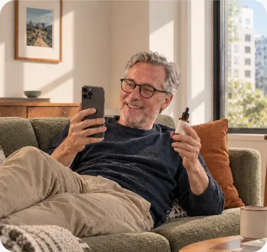 A participant using a product at home with Convo open on his phone